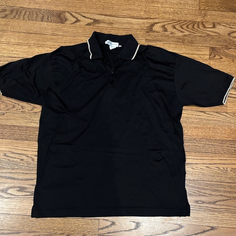 Saks Fifth Avenue Black Polo Shirt with White Contrast Trim L